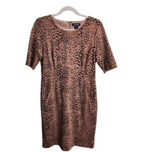 Lands' End Elbow Sleeve Ponte Stretch Sheath Dress Animal Print Size 6
